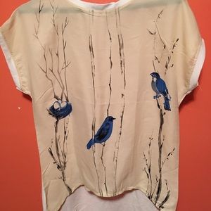 Summer shirt, bird design, brand unknown